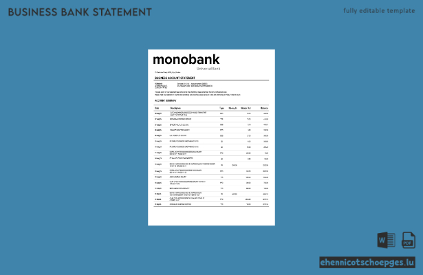 Beispiel eines Kontoauszugs der Ukraine Monobank (Word- und PDF-Datei)